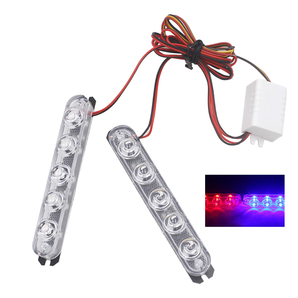 Luz estroboscópica de policía para coche, camión y motocicleta, intermitente de advertencia de emergencia, luces traseras de freno y parada, 5/6 LED, 2 piezas: 5 Lights Red Blue