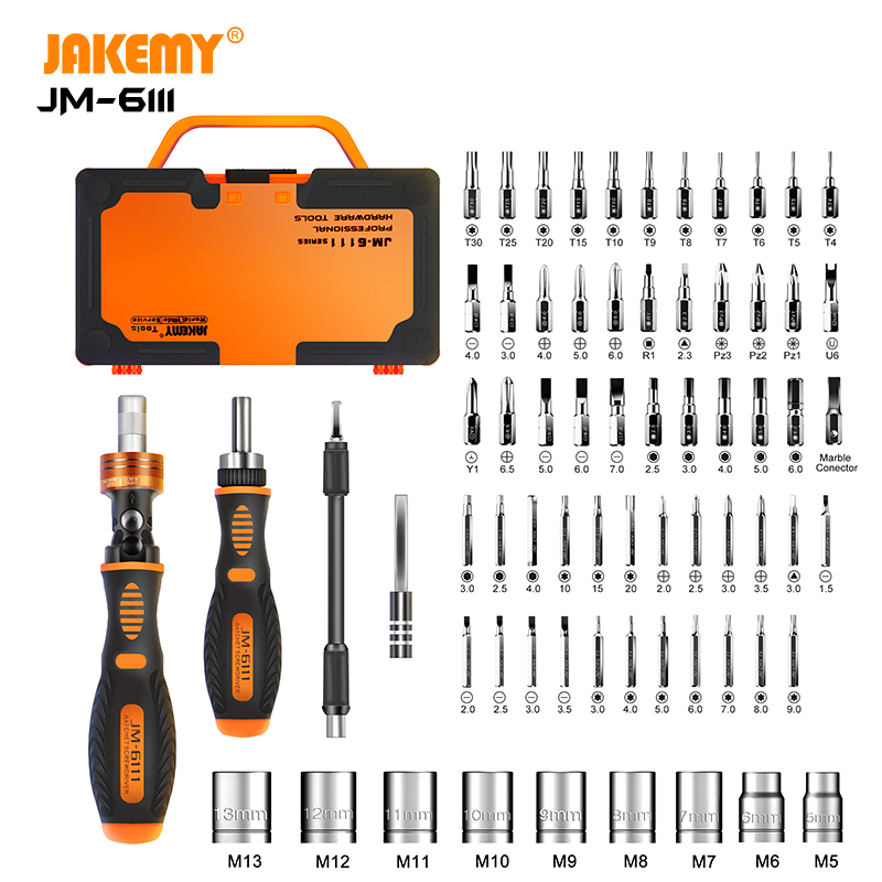 Jakemy jm -6111 original 69 in 1 gør-det-selv håndværktøjssæt 180 graders skralde skruetrækkersæt crv bits til elektronik reparation adskillelse