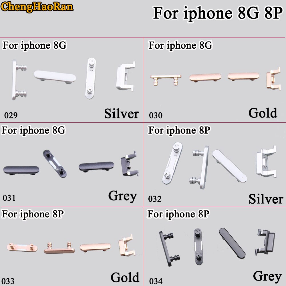 ChengHaoRan 1Set para iPhone 8G 8Plus 8P botón de encendido Volumen de silencio botones teclas botones laterales reemplazo de piezas de reparación de juego completo