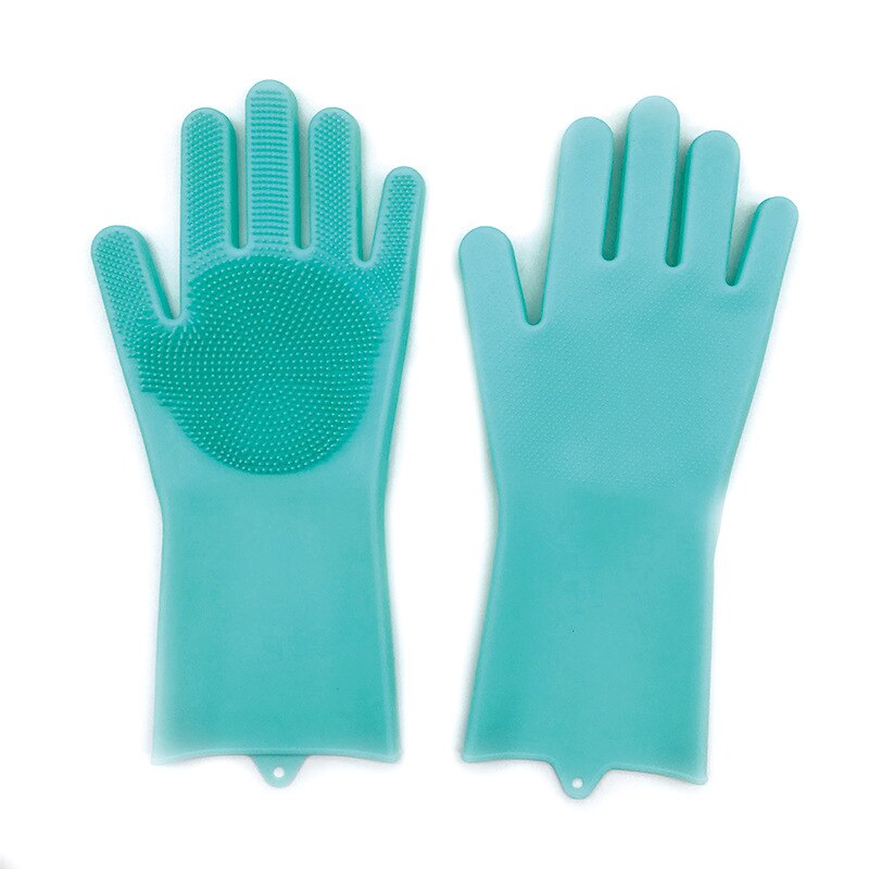 1 par handsker køkken silikone rengøringshandsker magisk silikone opvask handske til husholdnings skrubber gummi køkken rent værktøj: Grøn