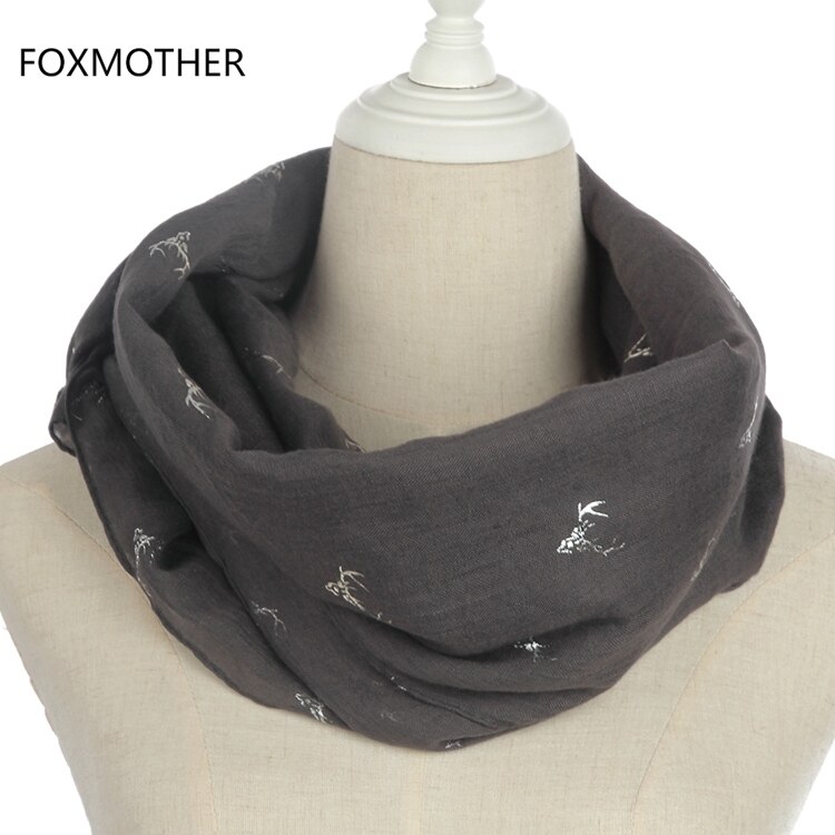 Foxmother modieuze donkergrijze bronzen zilveren eland hertenkop lange sjaal sjaals voor dames vrouwen kerst: Donkergrijze lus