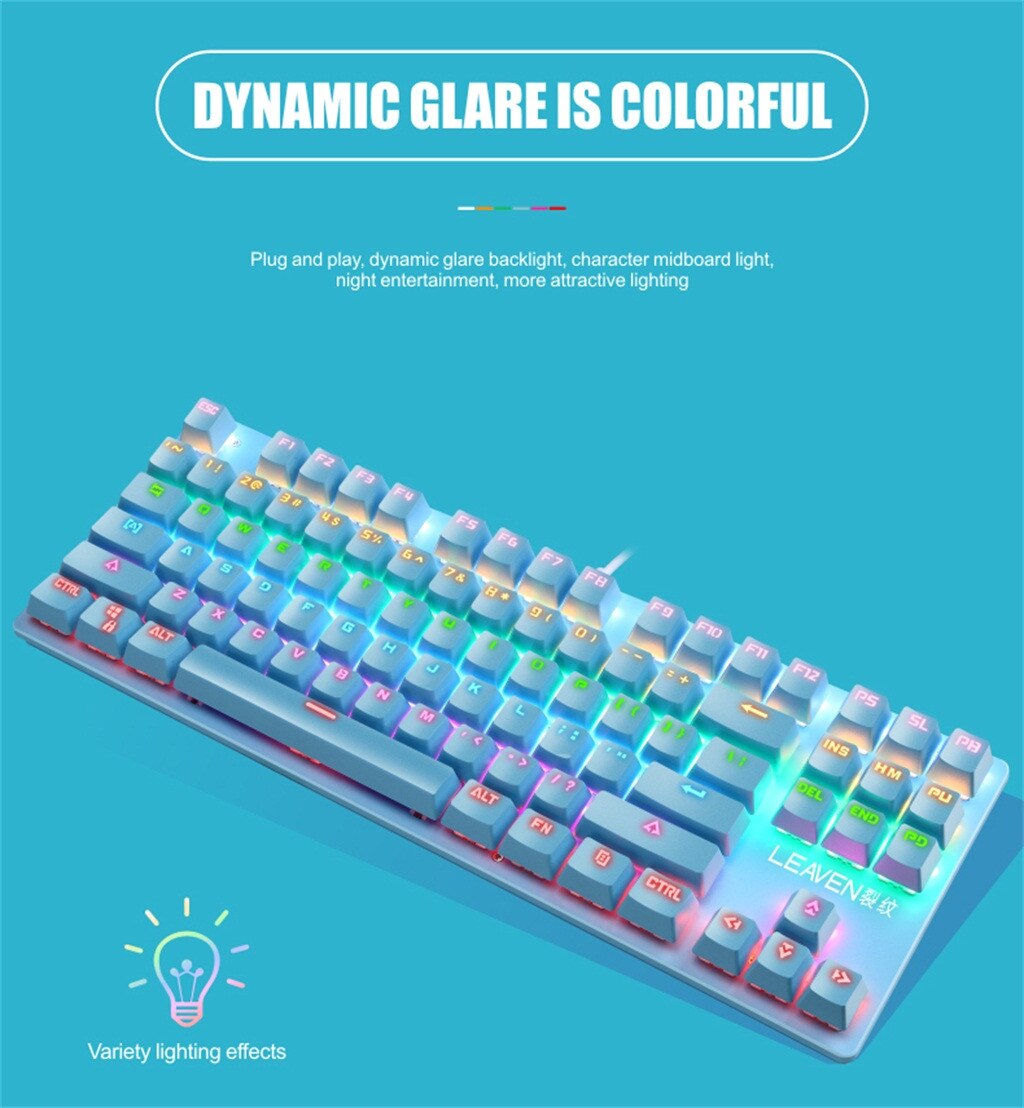 K550 Mechanical USB Wired Keyboard 87 Keys Gamer Keyboards For PC Colorful LED Illuminated Backlit Gaming Keyboard