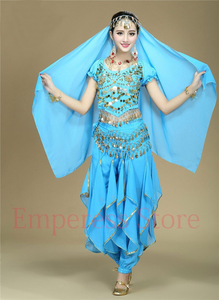 4 unids/set de traje de baile hindú para danza del vientre, conjunto de trajes de danza Oriental para actuaciones en escenario