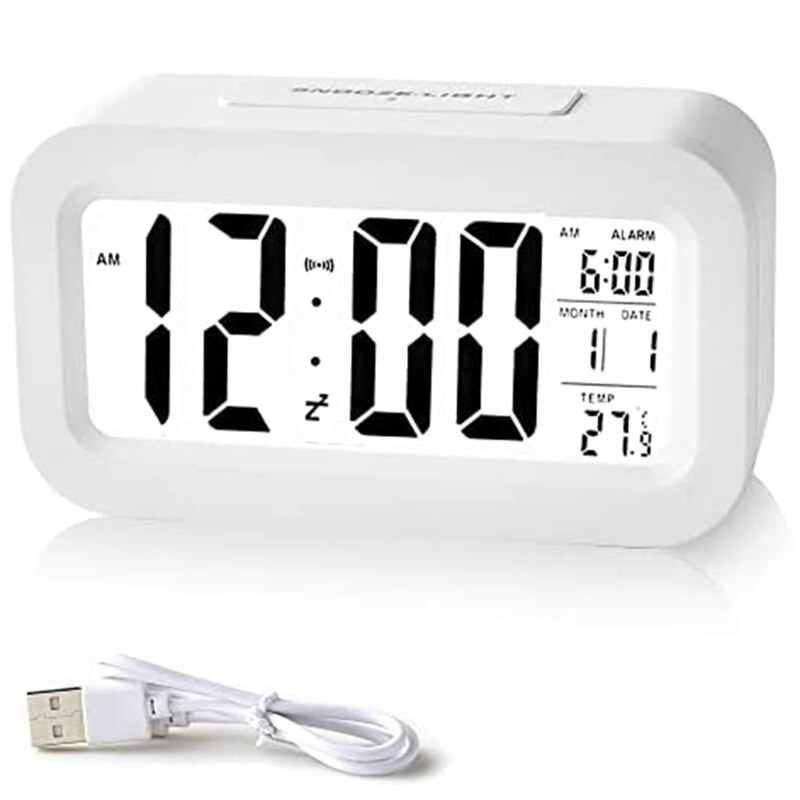 Digital Alarm Clock Rechargeable Digital Clock With Smart Light Sensor Date And Temperature Indicator: Default Title