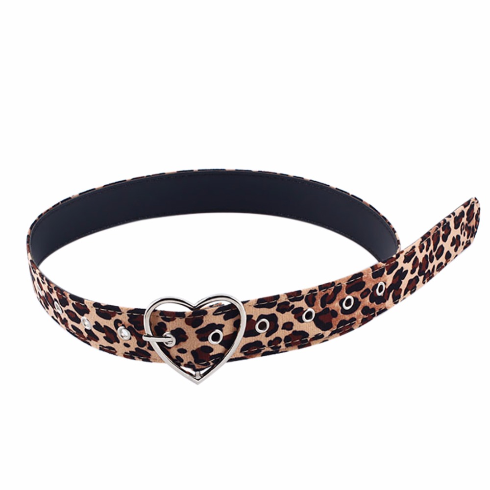 Vrouwen Riem Buikband Paardenhaar Riem Met Luipaard Patroon Metalen Hart Cirkel Gesp Riem