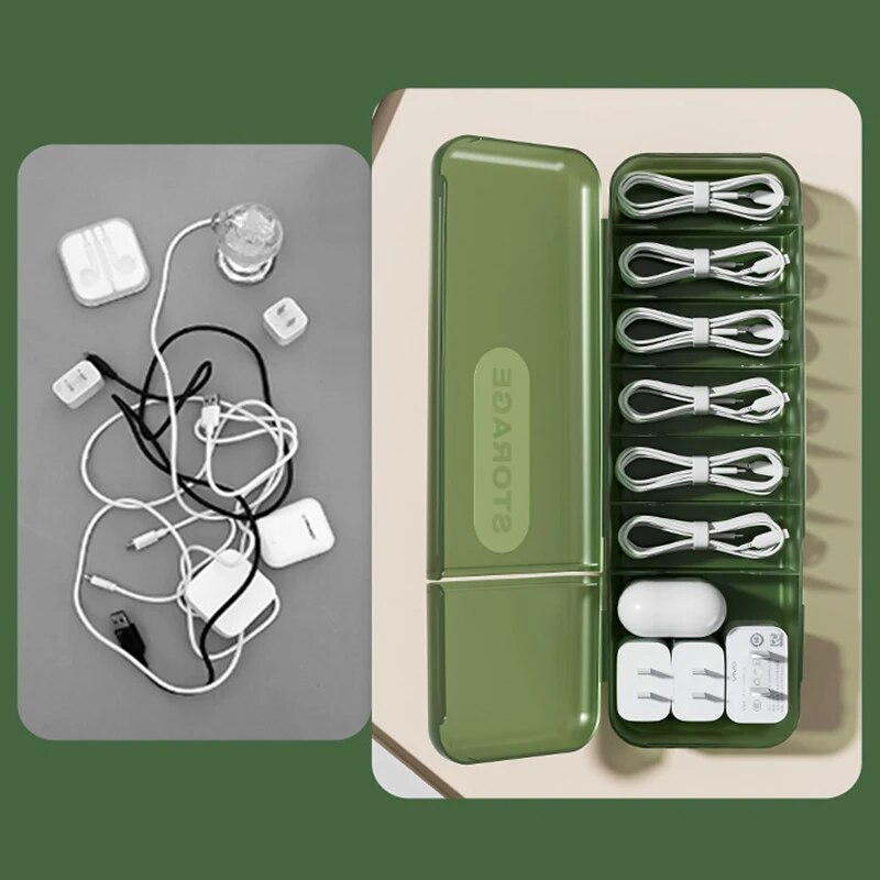Kabelorganizer Box Draagbaar met 7-compartiment Datakabel Opbergdoos Voor Thuiskantoor Organisatie Oplader Snoer Voor Elektronica