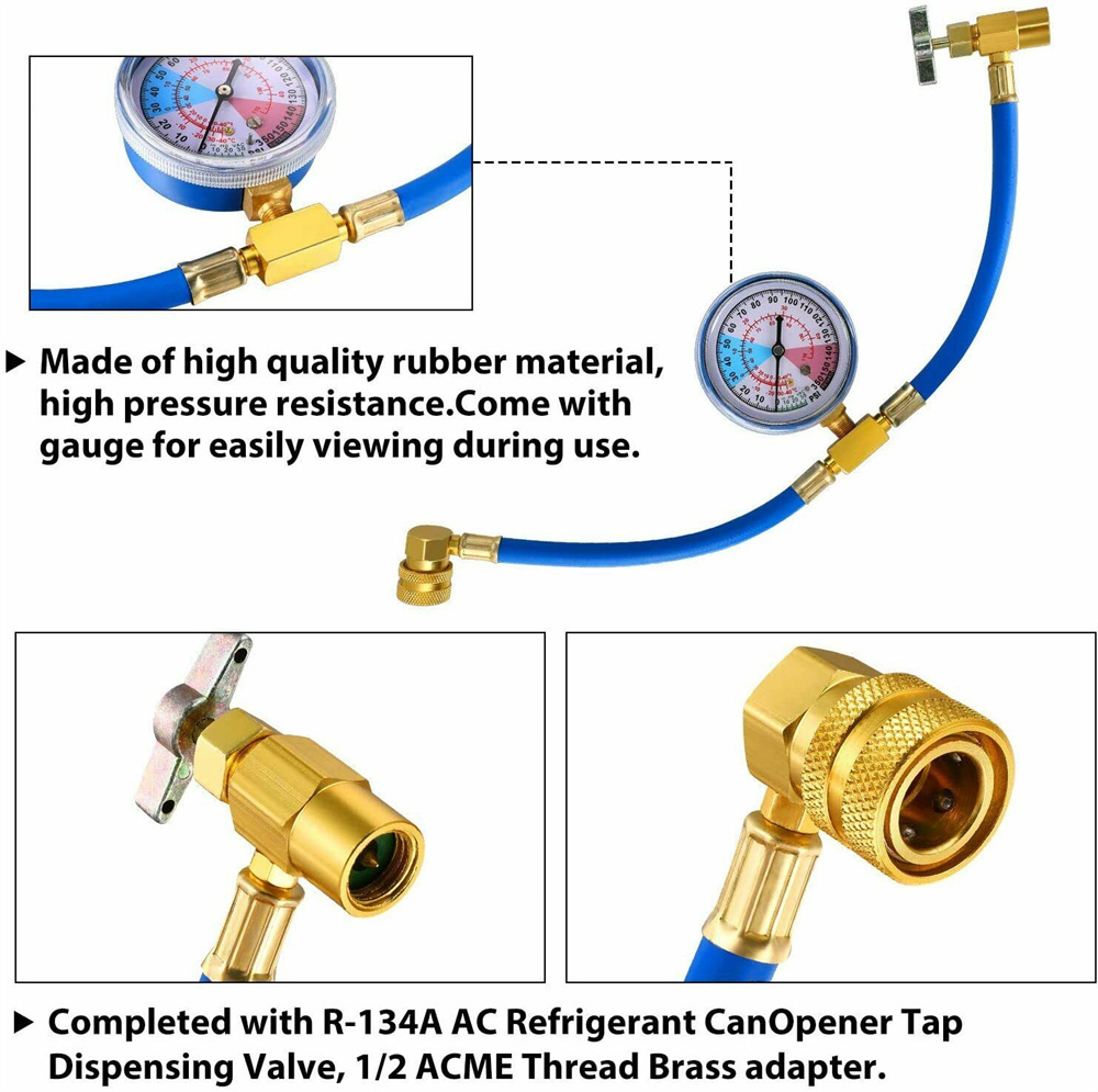 Universell R134a Slange Freon Fyllingsverktøy R22 R134a Kjølemiddel Manometer for Bil