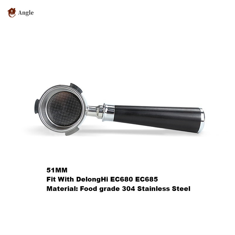 Koffie Filterhouder 51Mm Voor Delonghi Dedica EC680 EC685 Eco310 Ecp35.31 ECOV311 Bco420 Rvs بورتافلتر ديلونجي: 3-ears-Black wooden