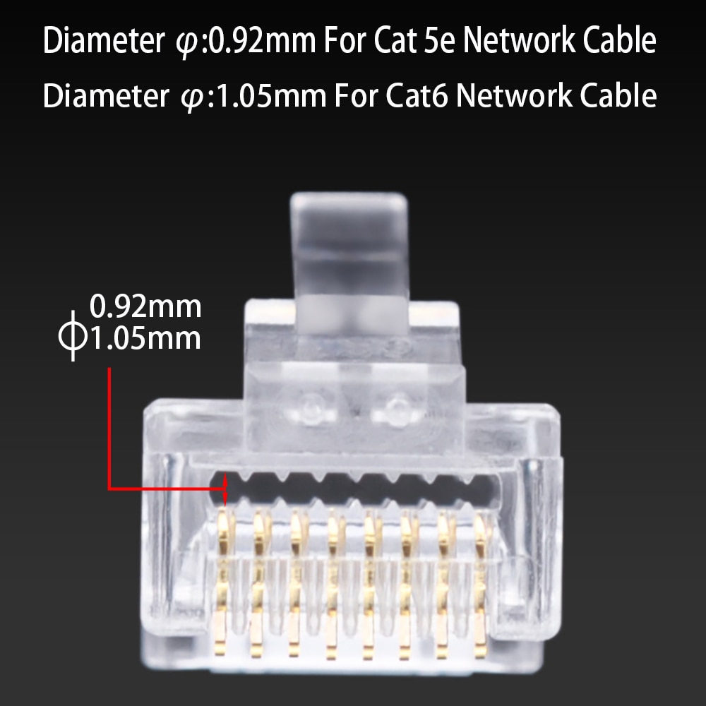 OULLX RJ45 Kontakter Cat6 UTP - Guldpläterad Genomföring Ethernet Kabelkontakter - 8P8C för Cat5e/Cat6
