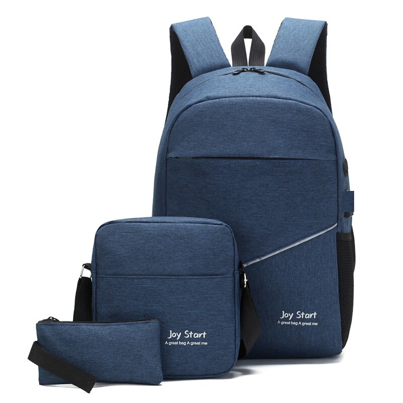 Moda casual 3 pçs/lote escola mochila de alta qualidade durável lona saco escolar grande capacidade livro mochila portátil para adolescente: Azul