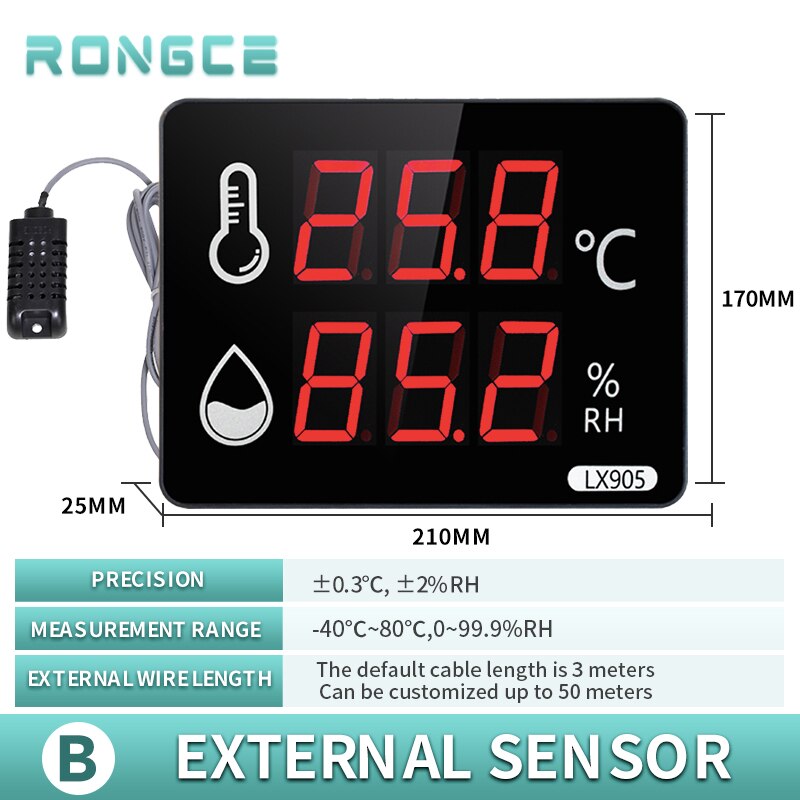 Factory Selling LED Thermometer Hygrometer Industrial Temperature Alarm External Probe LX905: LX905B