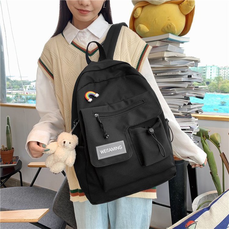 Frauen Rucksack für Teenager Mädchen Sommer Neue Weibliche Casual Schule Studenten Schulter Taschen Süße Reise Rucksäcke: Black 29x36x11cm