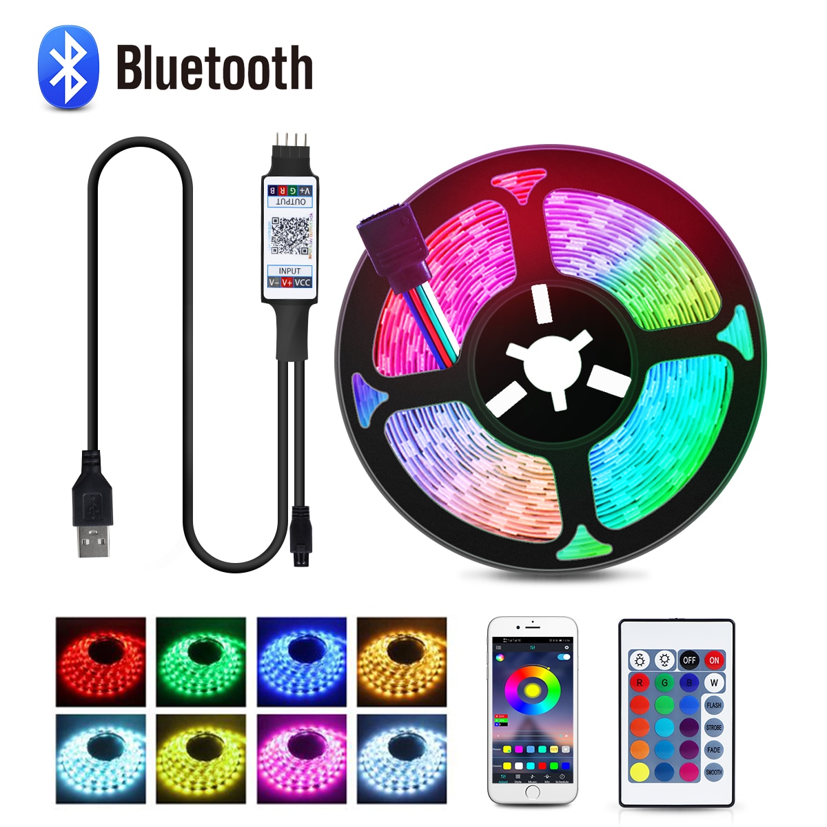 Usb 5v bluetooth led stripe lys rgb 5050 led lys tape 5m 10m 15m 20m tv bakgrunnsbelysning fleksibelt led bånd rom dekor tau