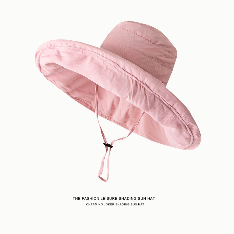 18cm Oversized Brim Sun Hat for Women's Outdoor Sun Beach Fisherman Cap Ladies Girls Casual Travel Sun Protection Wide Brim Hat: Pink