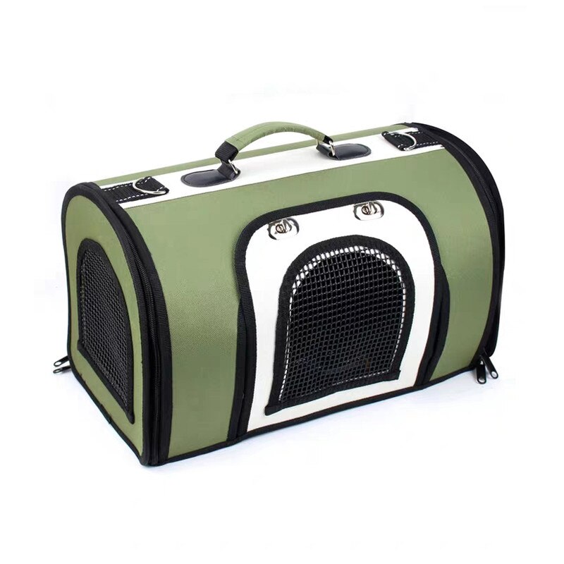 Katteholder taske åndbar bærbar rejse katte taske udendørs kæledyr bærere til større katte små hunde holdbar kæledyr skulder håndtaske: Grøn hvid / L 47 x 29 x 32cm