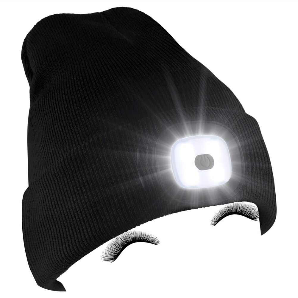 4 LED Light Hat Lamp Cap Outdoor Camping Lighting Head Lamp Luminous Knitted Hat Warm Wool Mountaineering Night Fishing Black