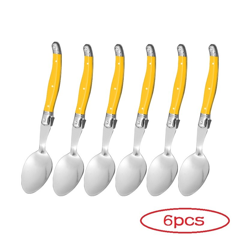 6pcs 8.5inch Stainless Steel Laguiole Dinner Spoon Big Large Tablespoon set Rainbow Handle Soup Scoop Multi Color Cutlery Cafe: 6 Orange spoon