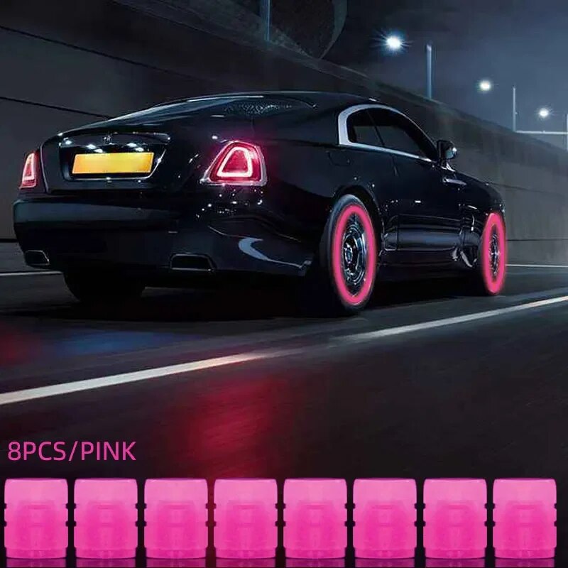 8Stck Leucht Ventil Motorrad Fahrrad Fahrrad Auto Rad Reifen Hub Kappe Fluoreszierende Nacht GlowingLuminous Ventil Stengel Kappen Dekor: Rosa