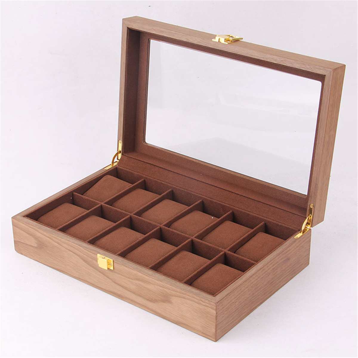6/10/12 Grids Retro Rode Houten Horloge Display Case Duurzaam Verpakking Houder Sieraden Collection Opslag Horloge Organizer box Kist: 12 Walnut Grain