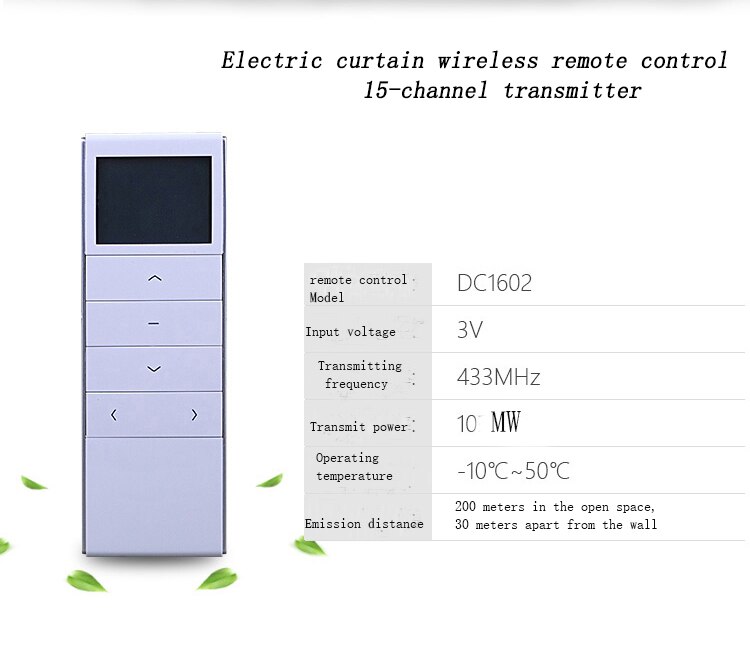 Dooya DC1602 15 channels wireless remote control input 3V battery transmitter for motorized roller blinds ,zebra blinds shutter