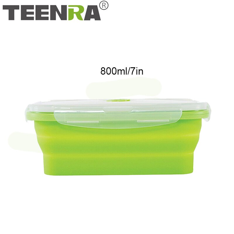 TEENRA Silicone Collapsible Lunch Box Set Silicone Food Container Storage folding Food Bento Lunch Box Microwave Dishwasher Safe: Green 800ml
