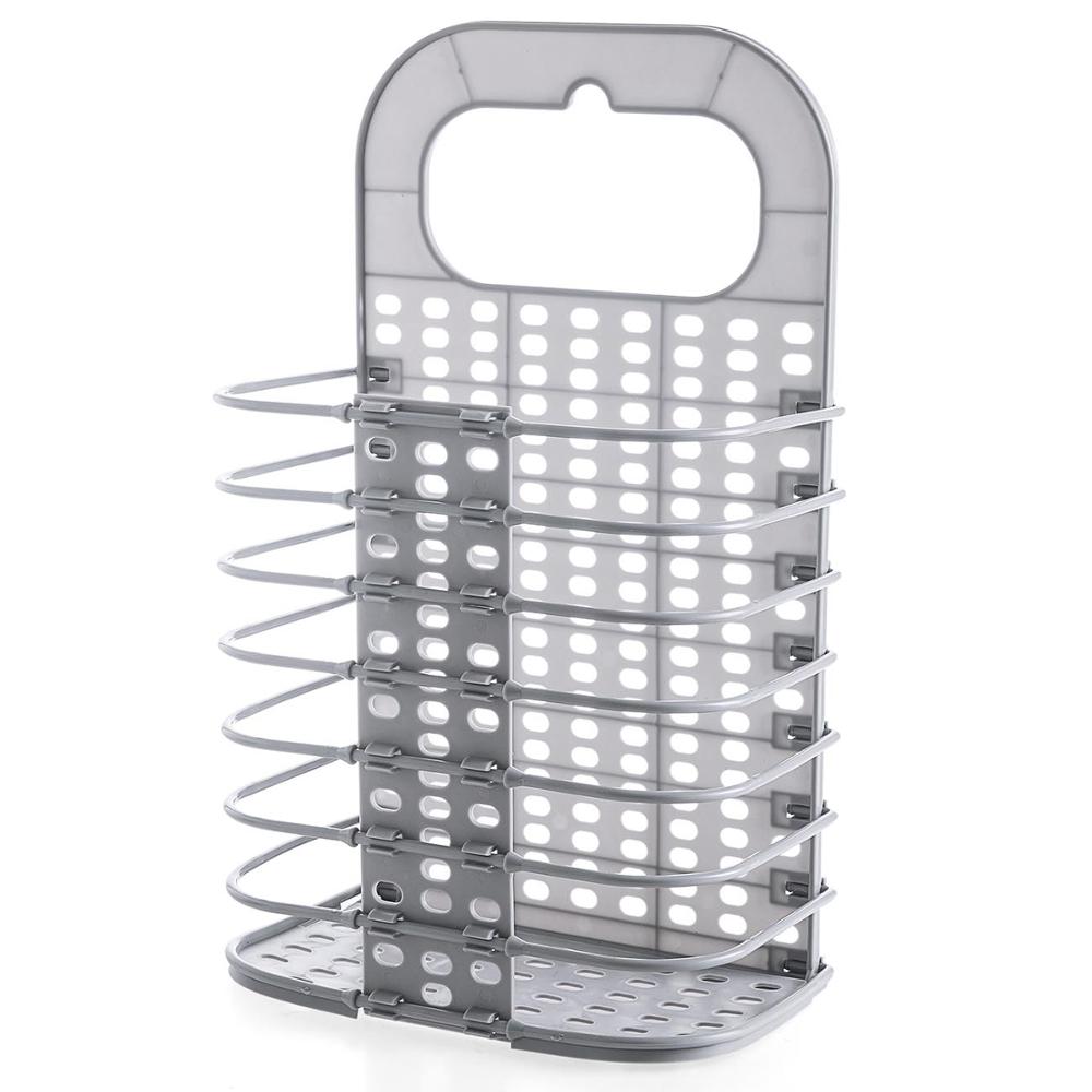 Foldable Laundry Basket Plastic Wall Dirty Clothing Storage Basket Home Portable Large Laundry Hamper Home Organizer Space Save: Light Grey