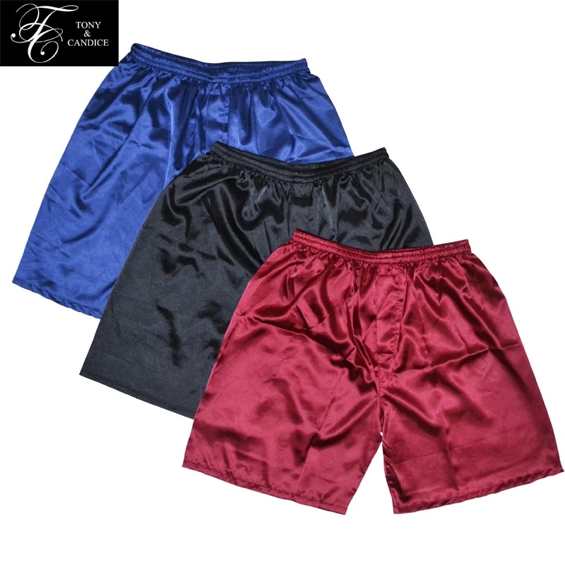Tony y Candice 3 unids/lote hombres de Boxers de seda pijama de pantalones cortos Combo Pack ropa interior pijamas para hombres dormir bikini