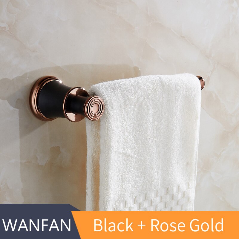 Håndklæde ring luksus orb vægmonteret sort håndklædeholder til badeværelse tilbehør massiv messing badehåndklæde bar håndklædeholder 5507: Sort og rosaguld