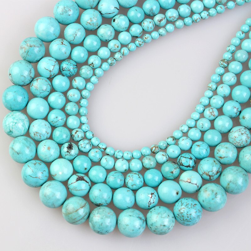 4 Mm 6 Mm 8 Mm 10 Mm 12 Mm Glad Natuurlijke Blauw Turquoise Edelsteen Ronde Losse Kralen Voor Sieraden maken 15"