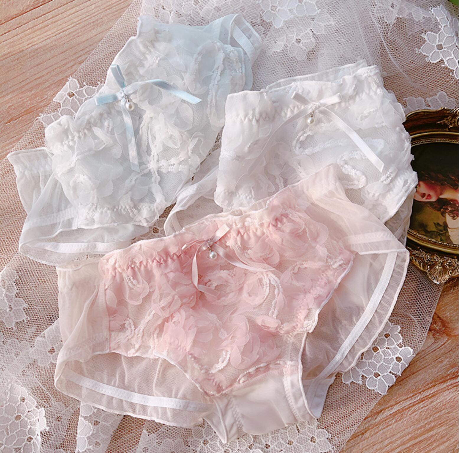 Ropa interior de Lolita Kawaii, bragas Retro con flores florales, Real, M, L, XL, 100%