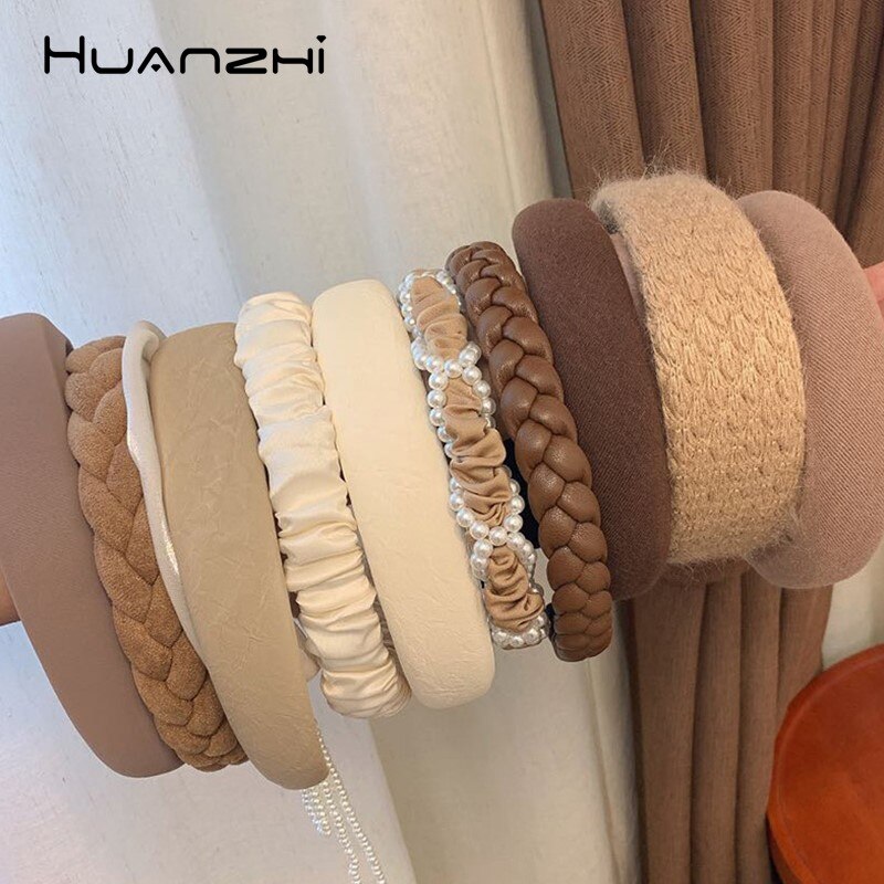 HUANZHI 2021 Trendy Vintage gąbka opaski Pearl Hairbands obręcz do włosów dla dziewczyn głowa kobiety Bezel Band akcesoria do włosów nakrycia głowy