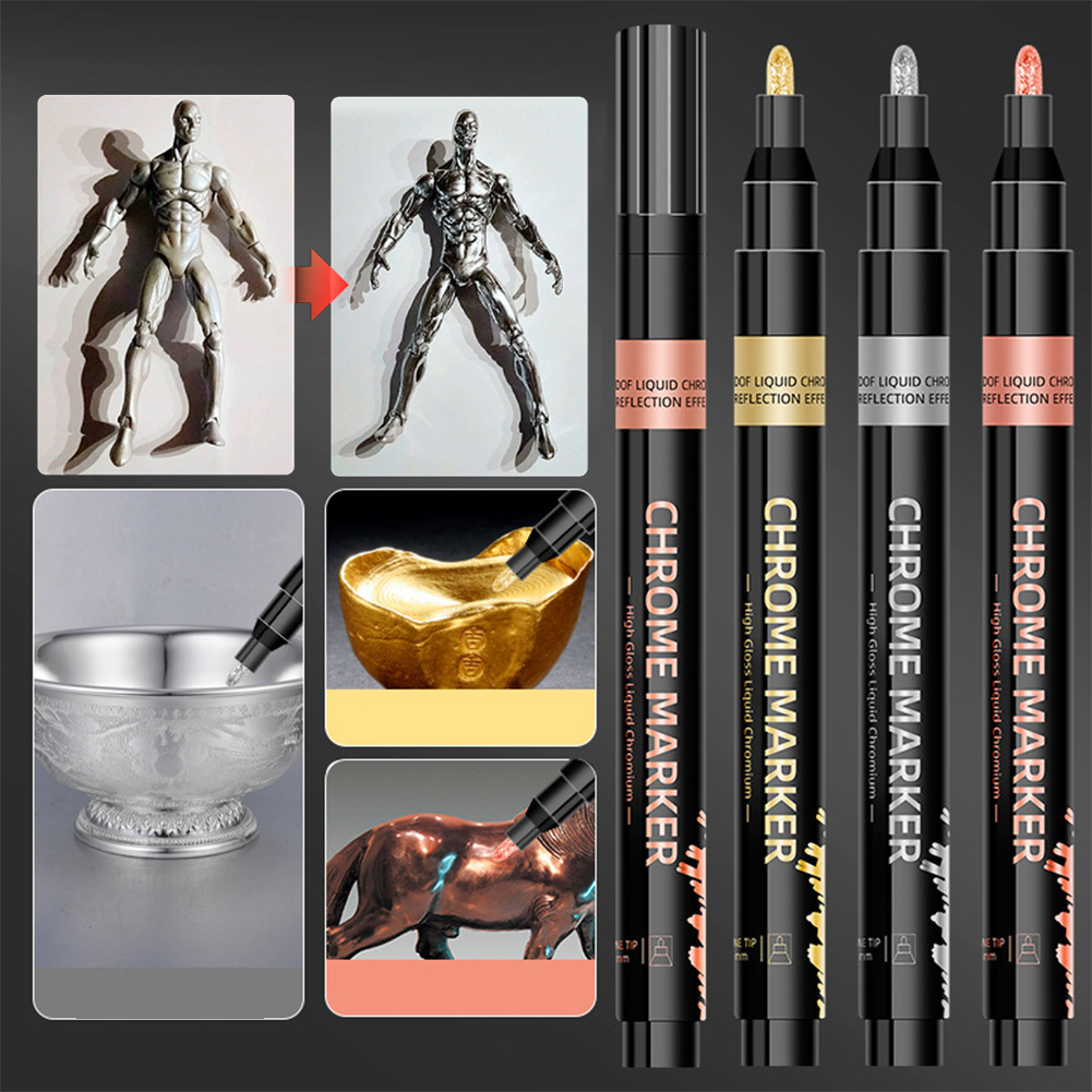 1Pc Spiegel Farbe Marker Stift DIY Reflektierende Farbe Stifte Gold Silber Chrom Marker Unterschrift Auto Styling Kunst Handwerk