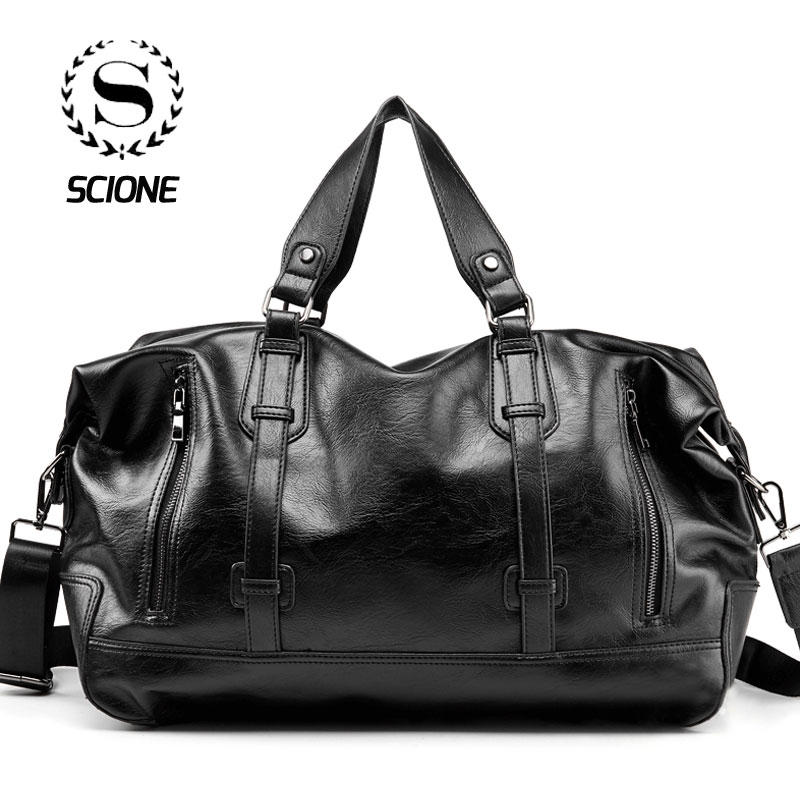 Scione pu læder rejsehåndtaske herre kuffert bagage skuldertasker kvinder stor afslappet duffel crossbody organizer