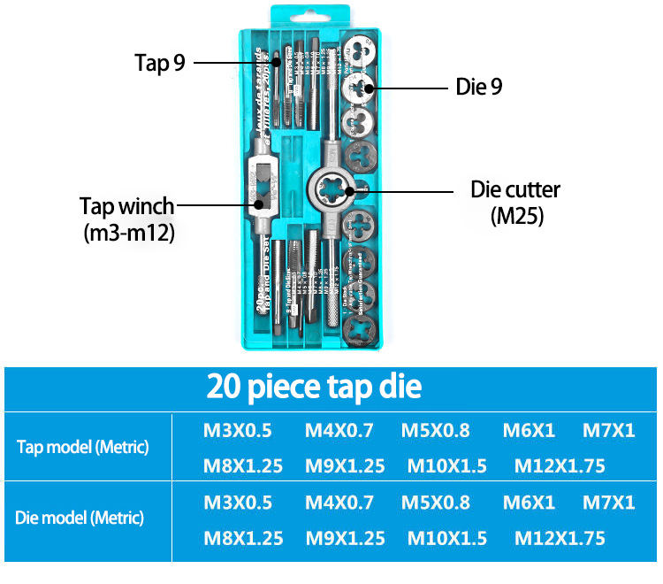 Multi-Use System Tap And Die Combo Hand Tap Wrench Die Setter Set Suit Tapping Threading Tool Fast Tapping Speed Fine Thread