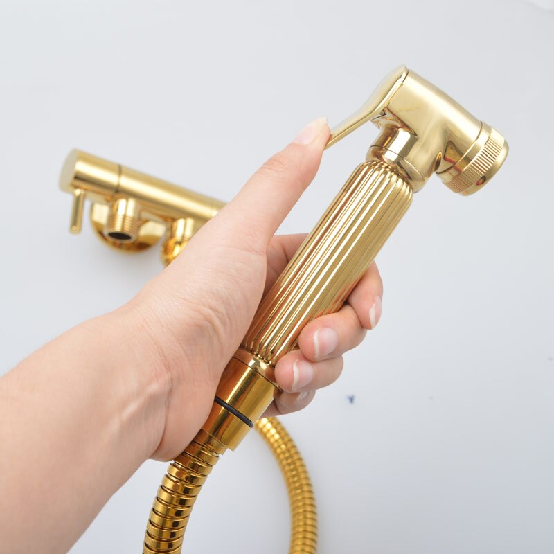 Massief Messing Gouden Bidet Badkamer Handdouche Bidet Wc Spuit Hygiënische Douche Bidet Tap Wall Mounted Bidet Kraan Set