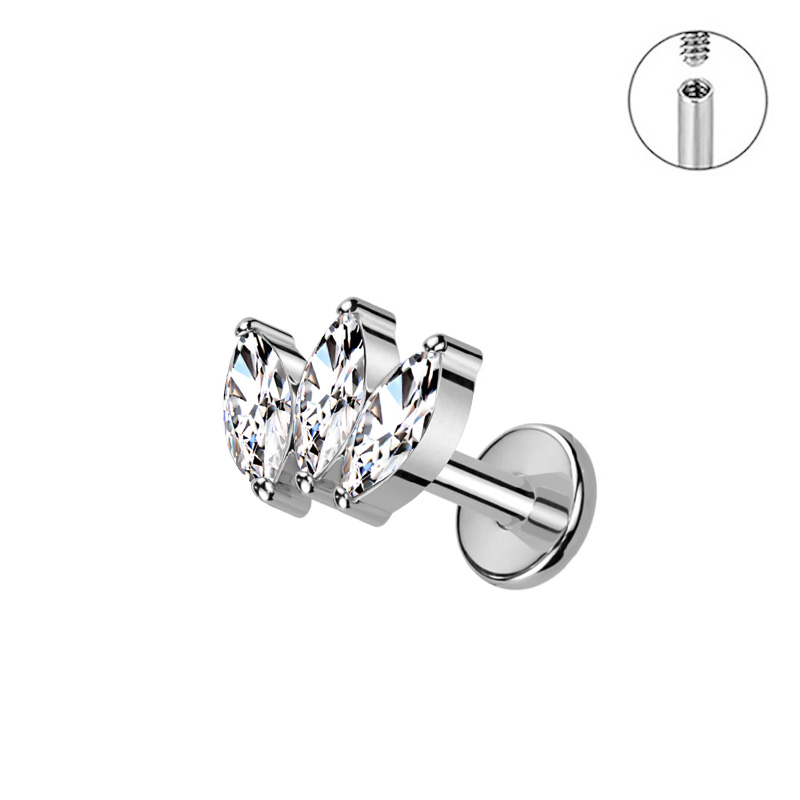 G23 titan piercing labret innvendig gjenge leppepiercing marquise kubisk zirkonia leppestift ørebein negl kroppspiercingsmykke: Rosa / Lysegult gullfarge