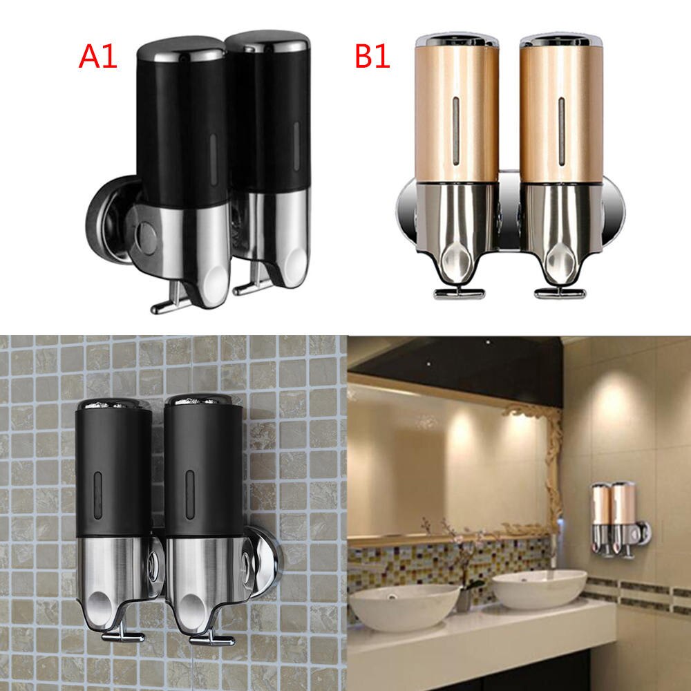 500ml Double-Head Liquid Soap Dispenser Wall Mount Manual Soap Dispenser for Hotel Bathroom