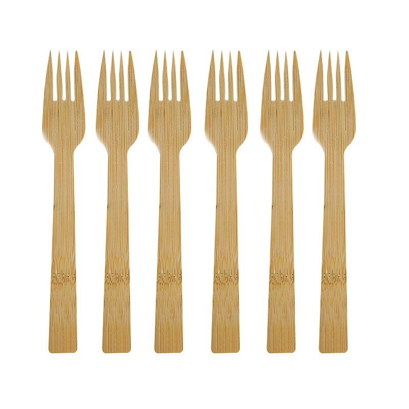 Wegwerp Bamboe Lepel Vork Mes Set Bamboe Hout Bestek Bestek Set Party Restaurant Bruiloft Servies Single-Gebruik Bestek: 6 pcs Fork