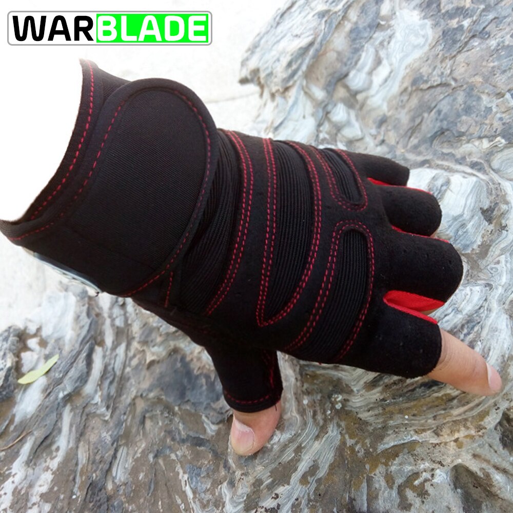 Wbl masculino luvas de ginásio exercício protegendo respirável musculação treino luvas esportivas fitness peso-levantamento metade dedo luvas: red / L