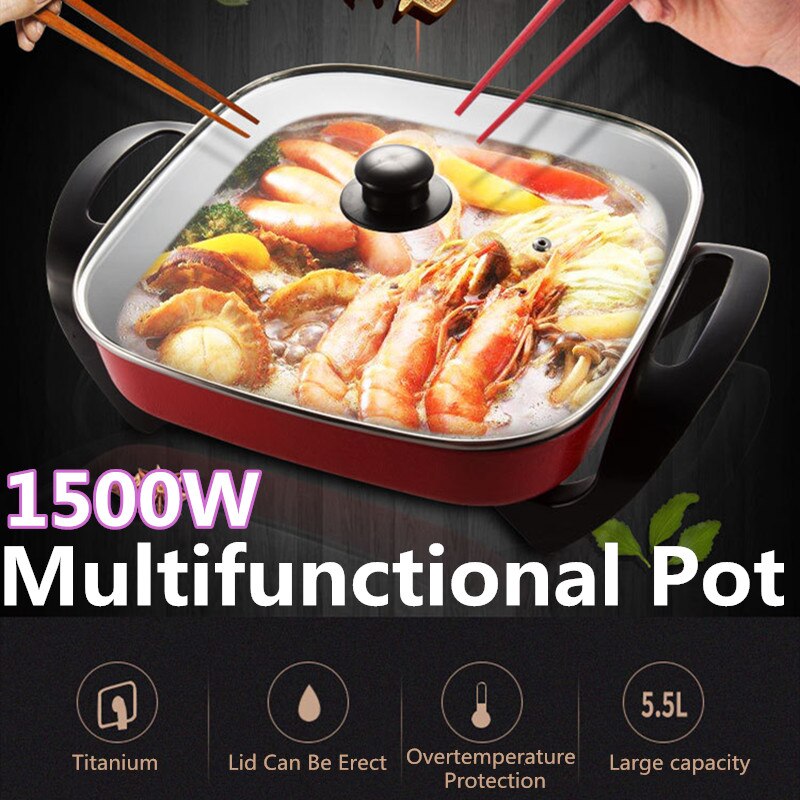 1500W 5.5L 220V Multifonctionnel Cuisinière Électrique Chauffage Poêle Potée Nouilles Riz Oeufs BARBECUE Soupe Cuiseur vapeur Cuiseur À Vapeur