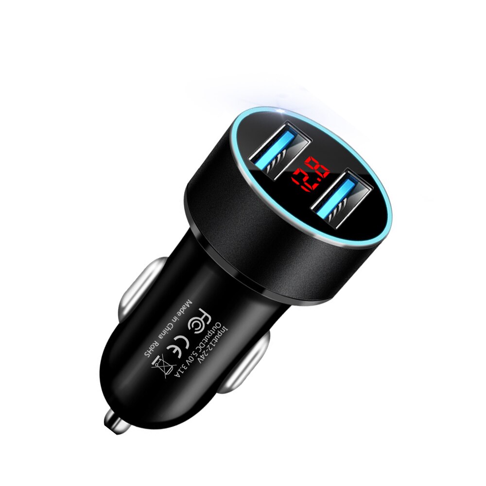3.1A Dual USB Phone Charger LED Display Voltmeter Car Cigarette Lighter Power Adapter Socket Splitter for 12-24V Cars: 3.1A Black