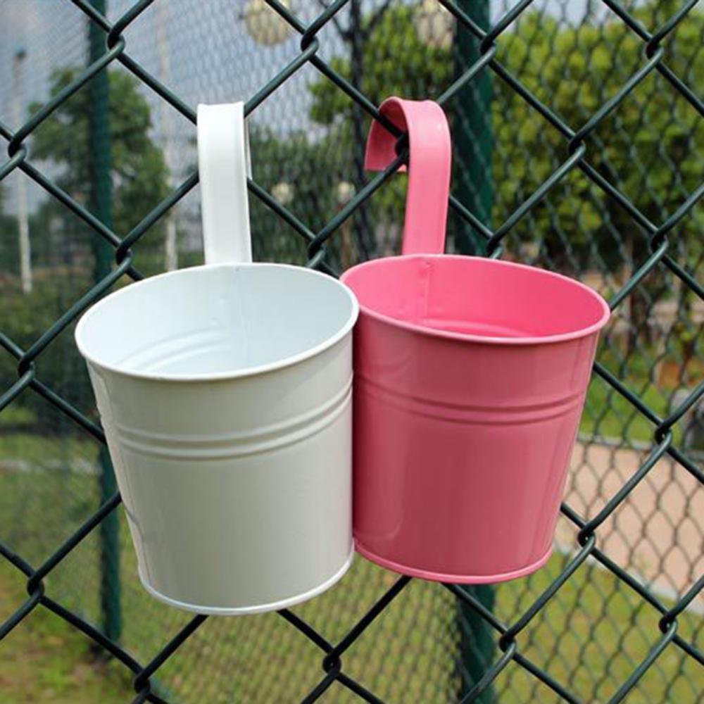 1pcs Multilcolor Metal Hanging Flower Pots Fence Hanging Plant Pots Garden Balcony Wall Vertical Hanging Bucket Holder Basket