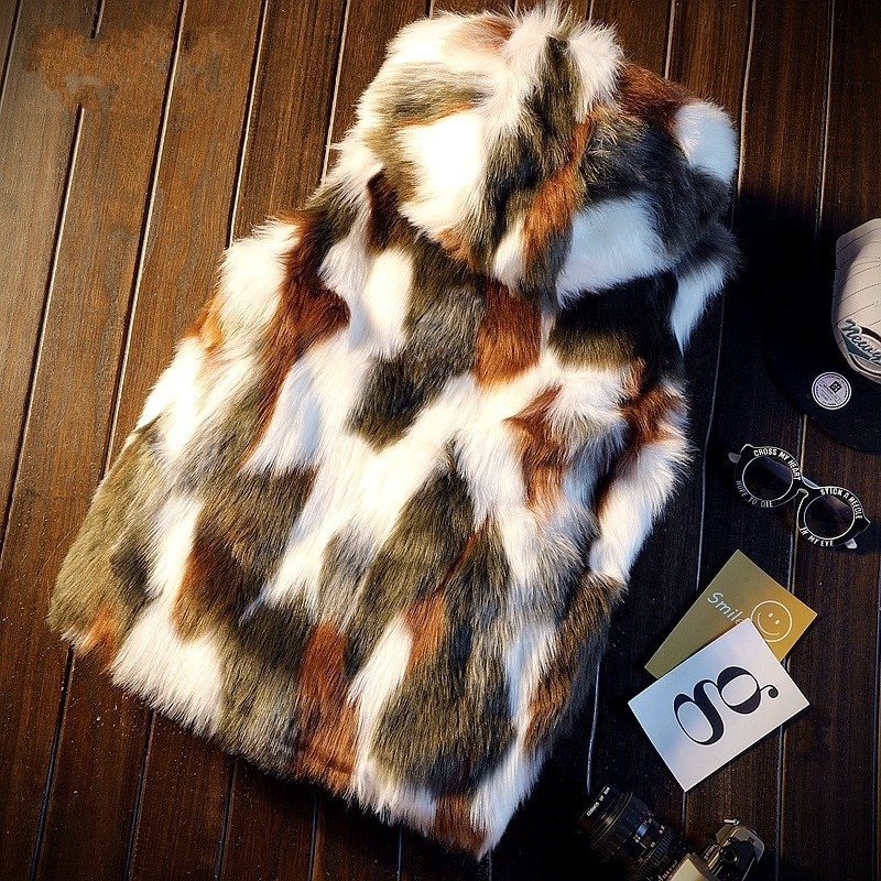 Deigner Winter Thick Faux Fur Mens Sleeveless Vests Camouflage Zipper Fly Hooded Slim Male Waistcoats Nightclub Wear