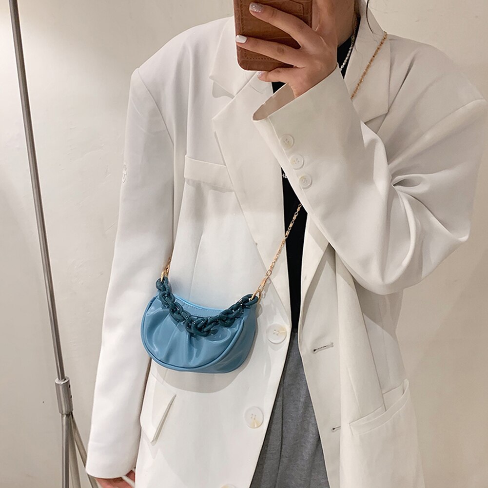 Vintage damen-umhängetasche mit falten, einfarbig, kette, schultertasche aus pu-leder, lässige kleine hobo-handtasche