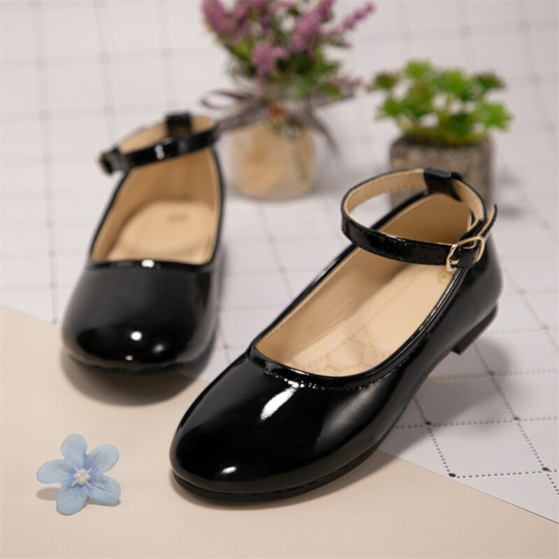 Chaussures en cuir noires pour enfants, printemps/automne, chaussures de princesse pour filles, spectacle, écolière, bébé, fête de danse, 02A