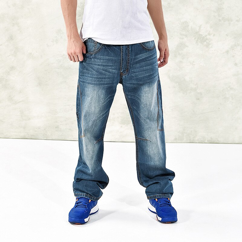 Plus Size Heren Denim Cargo Broek Jeans Met Side Cargo Pocket Hip Hop Baggy Jeans Mannen Losse Fit Lange Broek big Size 40 44 46