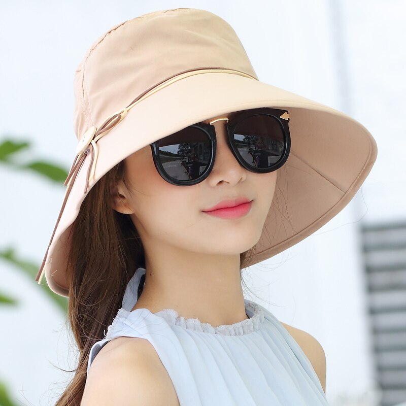 Simple kvinder sommer strand rejse bowknot bred skygge solhat vendbar foldbar kasket pigehat