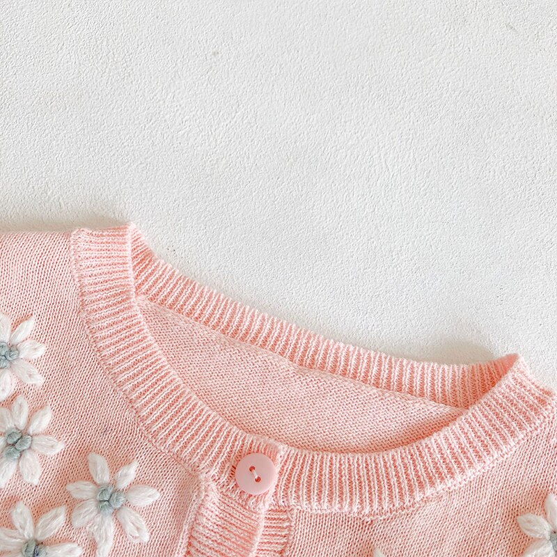 Baby Strickjacke zur Seite fahren für Mädchen Stickerei Blume Strickjacke Herbst Kleinkind Mädchen Süße Baumwolle Dünne Mäntel Prinzessin Kleidung