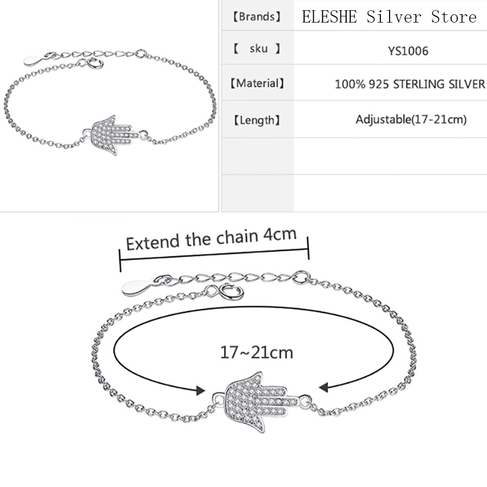 À la réel 925 en argent Sterling main de Fatima amitié Bracelet palmier Hamsa cristal lien chaîne Bracelet pour femmes bijoux