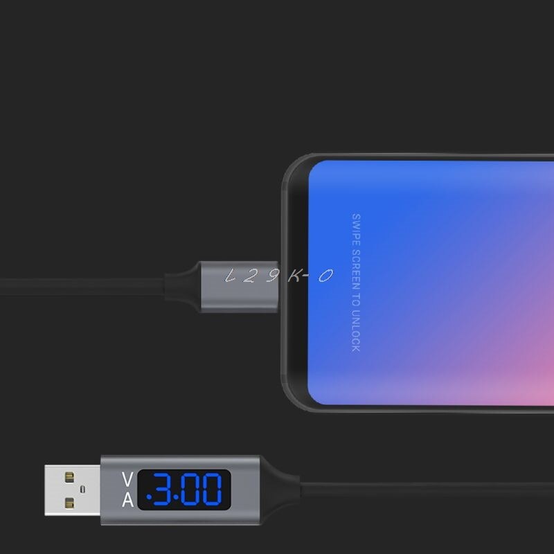 Qc 3.0 Micro Usb/Type C Snel Opladen Data Sync Kabel Met Spanning Stroom Led Display L29K